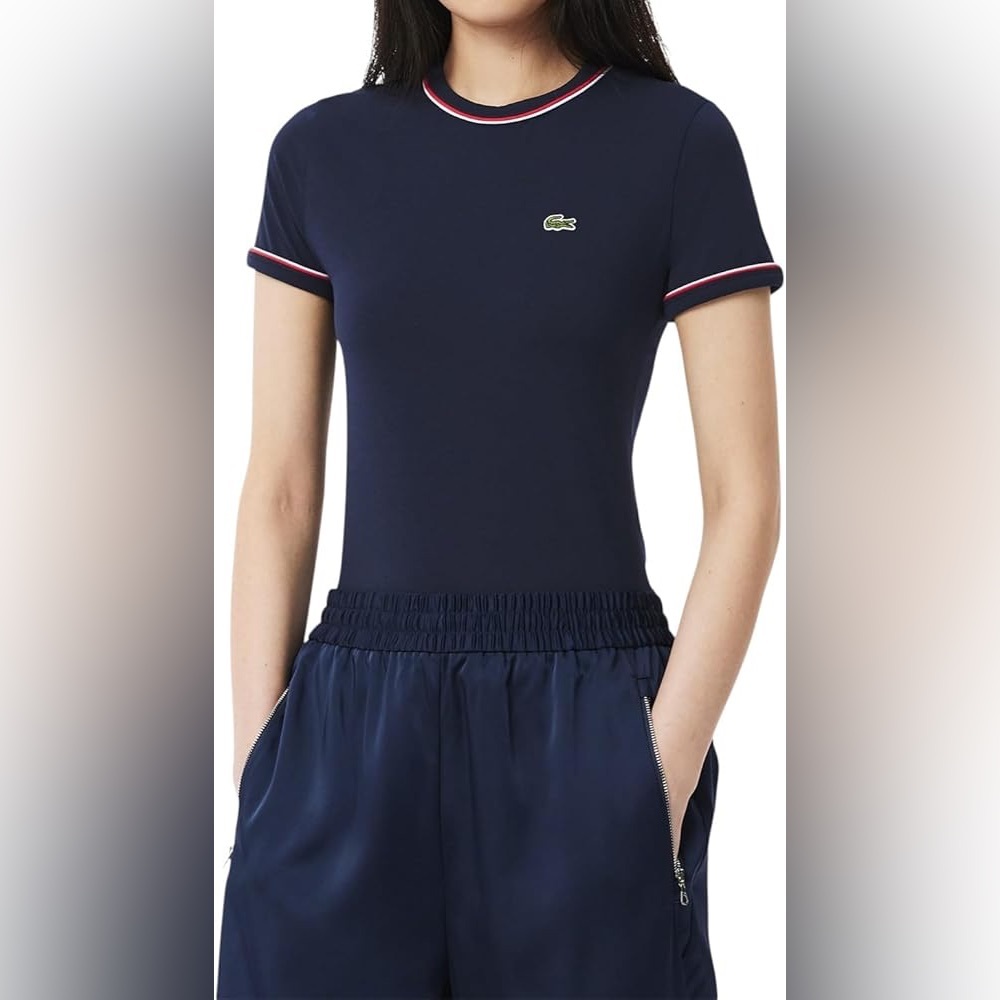 NWOT Lacoste Women’s Classic Navy Tee with Contrast Trim Size 4